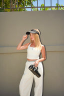 Women's padded square-neck top, front view on model — DWEGO