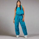 Blue Women's Parachute Set for Summer Occasions: Shirt and Pants