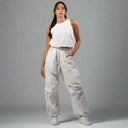 White Women's Parachute Set for Summer Occasions: Shirt and Pants