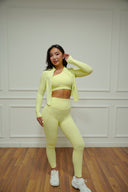 Women's one-shoulder sculpt three-piece set, back view — DWEGO