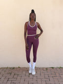 Open-back bra and leggings set available in dark purple and light pink — DWEGO