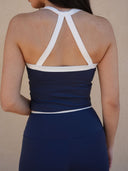 Cross-back bra and leggings set, side view — DWEGO