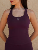 Racerback top with high-rise flared leggings in dark purple — DWEGO