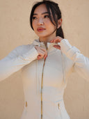 Sculpt-fit hooded zip jacket, styled look — DWEGO