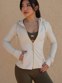 Sculpt-fit hooded zip jacket, detail view — DWEGO