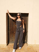 Women's Flowy Wide-Leg Active Pants with Open-Back Top Set