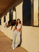 Women's Two-Tone Sports Bra with Wide-Leg Pants Set