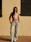 Women's Two-Tone Sports Bra with Wide-Leg Pants Set
