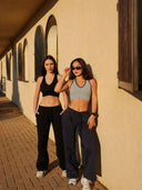Women's Two-Tone Sports Bra with Wide-Leg Pants Set