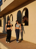 Women's Two-Tone Sports Bra with Wide-Leg Pants Set