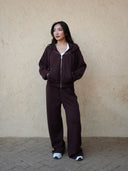 Women's Casual Hooded Jacket and Wide-Leg Pants