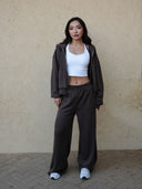 Women's Casual Hooded Jacket and Wide-Leg Pants