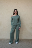 Women's Off-Shoulder Top with Wide-Leg Pants