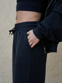 Women's Casual Hooded Jacket and Wide-Leg Pants