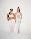 Light gray gingham activewear set — sports bra and high-waisted leggings, DWEGO
