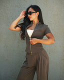 Women’s Wide-Leg Pants and Zip-Up Top Set