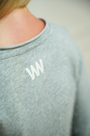 Featherlight oversized tee with dropped shoulders and rolled hems, detail — DWEGO