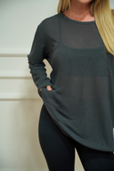 Women's sheer open-back top, open-back crossover strap detail — DWEGO