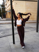 Women's Casual Hooded Jacket and Wide-Leg Pants