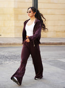 Women's Casual Hooded Jacket and Wide-Leg Pants