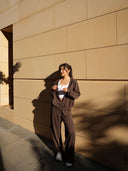 Women's Casual Hooded Jacket and Wide-Leg Pants