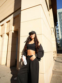 Women's Casual Hooded Jacket and Wide-Leg Pants