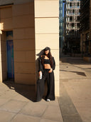 Women's Casual Hooded Jacket and Wide-Leg Pants