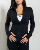 DWEGO high-neck zip sports jacket in black — DWEGO